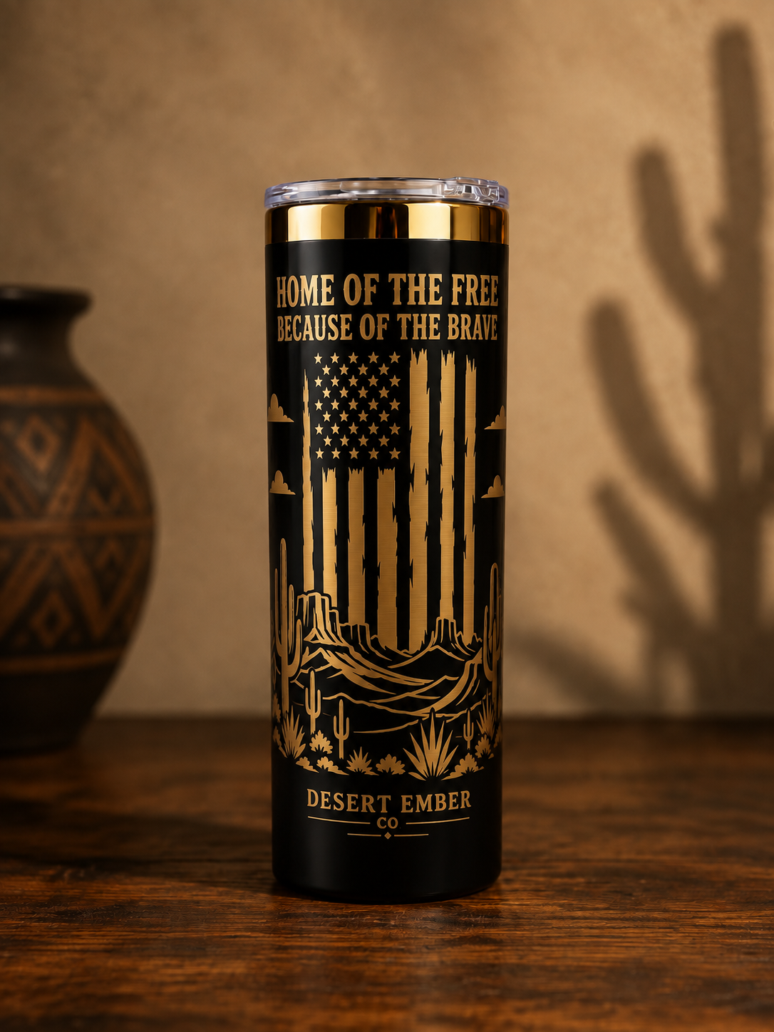 Because of the Brave 20oz skinny tumbler — front view