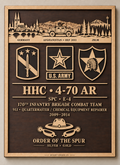 Custom layered wood military service wall art rendering with personalized Army unit details and landscapes